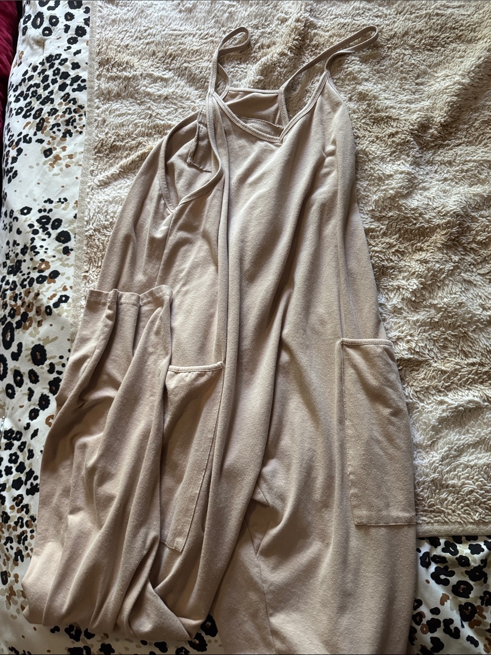 Amazon Women's Beige Sleeveless Jumpsuit with Pockets